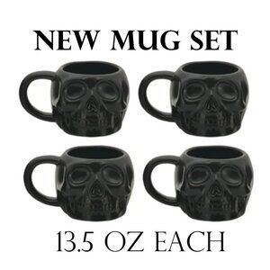 NEW Skull Mug Set of 4 Stackable Mugs Dia De Los Muertos Skulls Halloween Stone